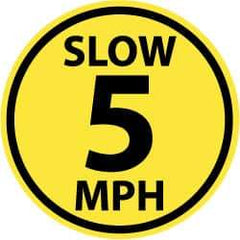 NMC - Slow 5 MPH, Anti-Skid Pressure-Sensitive Vinyl Floor Sign - Round, Black on Yellow, Adhesive Backed, For Security & Admittance - All Tool & Supply