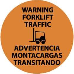 NMC - Warning Forklift Traffic, Anti-Skid Pressure-Sensitive Vinyl Floor Sign - Round, Black on Orange, Adhesive Backed, For Accident Prevention - All Tool & Supply