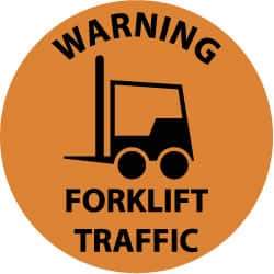 NMC - Warning Forklift Traffic, Anti-Skid Pressure-Sensitive Vinyl Floor Sign - Round, Black on Orange, Adhesive Backed, For Accident Prevention - All Tool & Supply