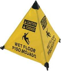 NMC - Caution - Wet Floor, 18" High, Plastic Floor Sign - English/Spanish, POP-UP, Black on Yellow, For Restroom, Janitorial & Housekeeping - All Tool & Supply