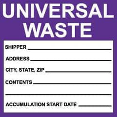 NMC - Hazardous Materials Label - Legend: Universal Waste, English, Black, White & Purple, 6" Long x 6" High, Sign Muscle Finish - All Tool & Supply