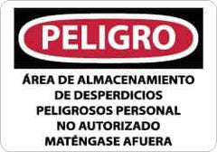 NMC - "Peligro - Area de Almacenamiento de Desperdicios Peligrosos Personal No Autorizado Matengase Afuera", 10" Long x 14" Wide, Aluminum Safety Sign - Rectangle, 0.04" Thick, Use for Workplace/Safety - All Tool & Supply