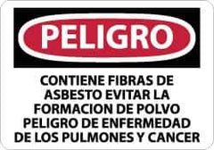 NMC - "Peligro - Contiene Fibras de Asbesto Evitar la Formacion de Polvo Peligro de Enfermedad de los Pulmones y Cancer", 10" Long x 14" Wide, Aluminum Safety Sign - Rectangle, 0.04" Thick, Use for Workplace/Safety - All Tool & Supply