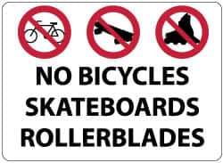 NMC - "No Bicycles, Skateboards, Rollerblades", 14" Long x 20" Wide, Rigid Plastic Safety Sign - Rectangle, 0.05" Thick, Use for Security & Admittance - All Tool & Supply