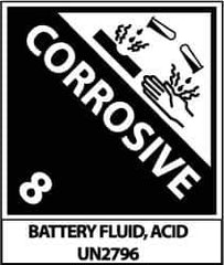 NMC - Corrosive 8 Battery Fluid, Acid Un2796 Shipping Label - 4-3/4" High x 4" Wide - All Tool & Supply