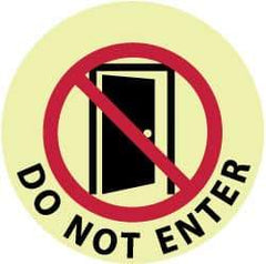 NMC - Do Not Enter, Anti-Skid Polyester Floor Sign - Round, Red & Black on Yellow (Glow), Adhesive Backed, For Security & Admittance - All Tool & Supply