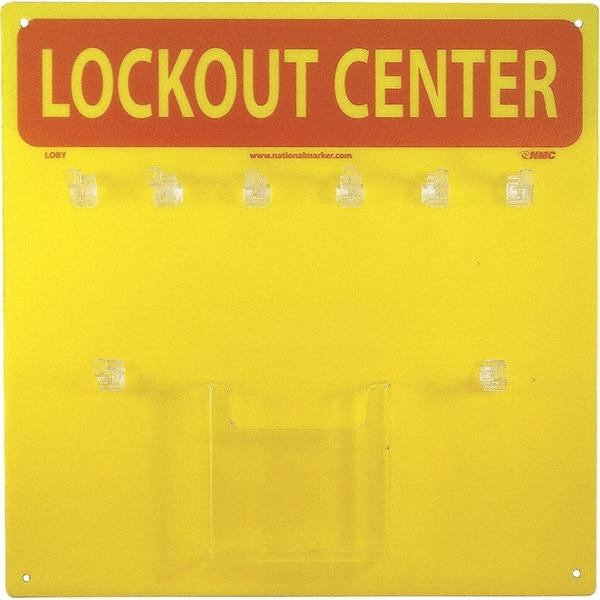 NMC - Empty Plexiglass Tag and Padlock / Hasp Station - 14 Inch Wide x 14 Inch High, Yellow and Yellow on Red - All Tool & Supply