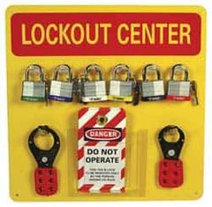 NMC - 10 Piece, Equipped Plexiglass Tag and Padlock / Hasp Station - 14 Inch Wide x 14 Inch High x 1-3/8 Inch Deep, Yellow - All Tool & Supply