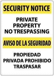 NMC - "Security Notice - Private Property - No Trespassing", 20" Long x 14" Wide, Rigid Plastic Safety Sign - Rectangle, 0.04" Thick, Use for Security & Admittance - All Tool & Supply