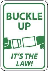 NMC - "Buckle Up - It's the Law", "Seatbelt Buckle", 12" Wide x 18" High, Aluminum Warning & Safety Reminder Signs - 0.08" Thick, Green on White, High Intensity Reflectivity, Rectangle, Post Mount - All Tool & Supply