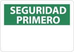 NMC - "Seguridad Primero", 14" Long x 10" Wide, Aluminum Safety Sign - Rectangle, 0.04" Thick, Use for Workplace/Safety - All Tool & Supply