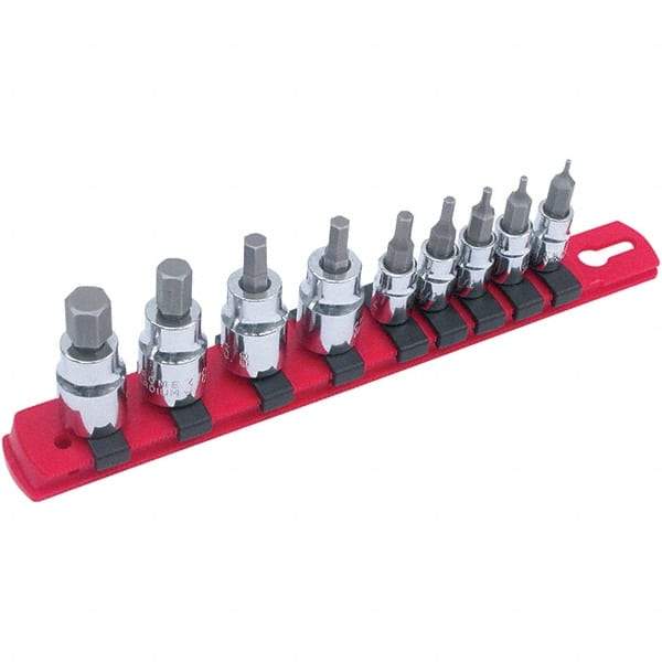 Wiha - 9 Piece 1/4 & 3/8" Drive Hex Bit Socket Set - 1.5 to 10mm Hex, Comes in Rail - All Tool & Supply