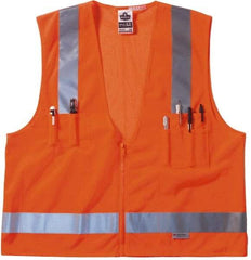 Ergodyne - Size S/M High Visibility Orange Mesh/Solid Surveyor's Vest - 36 to 44" Chest, ANSI/ISEA 107, Zipper Closure, 6 Pockets, Polyester - All Tool & Supply