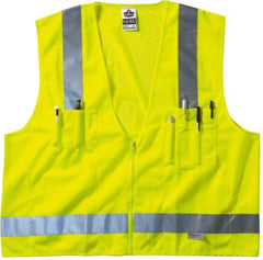 Ergodyne - Size S/M High Visibility Lime Mesh/Solid Surveyor's Vest - 36 to 44" Chest, ANSI/ISEA 107, Zipper Closure, 6 Pockets, Polyester - All Tool & Supply