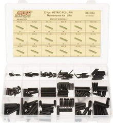 Made in USA - 325 Piece, M1 to M8 Pin Diam, Spring Pin Assortment - 10 to 40mm Long, Steel - All Tool & Supply