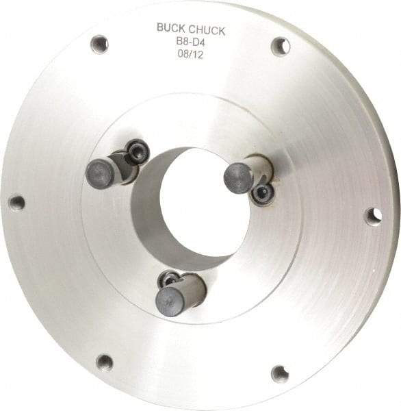 Buck Chuck Company - Adapter Back Plate for 8" Diam Self Centering Lathe Chucks - D1-4 Mount, 2.03" Through Hole Diam, 4.73mm ID, 8.13" OD, 1.068" Flange Height, Steel - All Tool & Supply