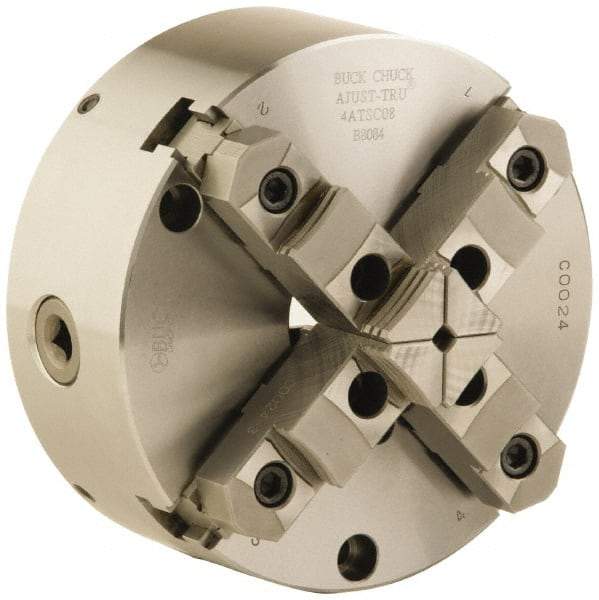 Buck Chuck Company - 4 Jaws, 6" Diam, Self Centering Manual Lathe Chuck - Front Mount, Adjustable, Reversible, 4,600 Max RPM, 1.78" Through Hole Diam, Forged Steel - All Tool & Supply