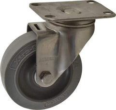 Albion - 4" Diam x 1-1/4" Wide x 5-1/8" OAH Top Plate Mount Swivel Caster - Soft Rubber, 300 Lb Capacity, Delrin Bearing, 2-1/2 x 3-5/8" Plate - All Tool & Supply