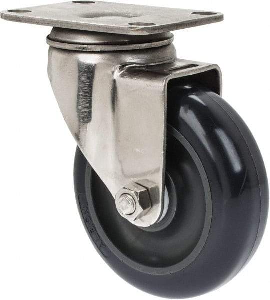 Albion - 4" Diam x 1-1/4" Wide x 5-1/8" OAH Top Plate Mount Swivel Caster - Polyurethane, 350 Lb Capacity, Plain Bearing, 2-1/2 x 3-5/8" Plate - All Tool & Supply