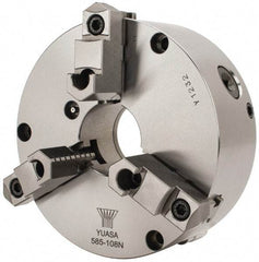 Yuasa - 3 Jaws, 8" Diam, Self Centering Manual Lathe Chuck - Plain Back Mount Spindle, Adjustable, Reversible, 2.4803" Through Hole Diam, 0.0005" Axial Runout, Cast Iron - All Tool & Supply