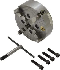 Bison - 4 Jaws, 6" Diam, Independent Manual Lathe Chuck - Plain Back Mount Spindle, Reversible, 3,200 Max RPM, 1.6535" Through Hole Diam, Cast Iron - All Tool & Supply