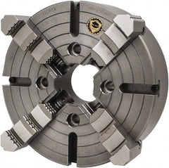 Bison - 4 Jaws, 12" Diam, Independent Manual Lathe Chuck - Plain Back Mount Spindle, Reversible, 1,200 Max RPM, 3.1496" Through Hole Diam, Cast Iron - All Tool & Supply