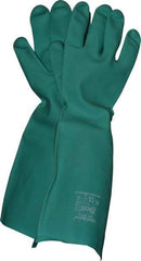 SHOWA - Size 2XL (11), 19" Long, 22 mil Thick, Nitrile Chemical Resistant Gloves - Textured Finish, Slip-On Cuff, ANSI Abrasion Level 4, ANSI Cut Level 0, ANSI Puncture Level 1, Green, FDA Approved - All Tool & Supply