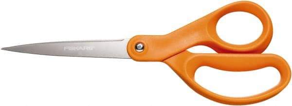 Fiskars - 3-13/32" LOC, 8-1/2" OAL Stainless Steel Standard Shears - Ambidextrous, Plastic Straight Handle, For General Purpose Use - All Tool & Supply