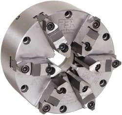 Pratt Burnerd America - 6 Jaws, 12" Diam, Self Centering Manual Lathe Chuck - Plain Back Mount Spindle, Adjustable, Reversible, 1,500 Max RPM, 4.06" Through Hole Diam, Forged Steel - All Tool & Supply