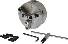 Bison - 3 Jaws, 6" Diam, Self Centering Manual Lathe Chuck - Plain Back Mount Spindle, Reversible, 3,000 Max RPM, 1.6535" Through Hole Diam, 0.0008" Axial Runout, 0.0012" Radial Runout, Cast Iron - All Tool & Supply