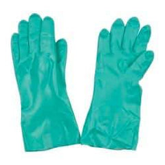 MAPA Professional - Size XL (10), 13" Long, 18 mil Thick, Supported, Nitrile Chemical Resistant Gloves - Textured Finish, Cotton Lined, Gauntlet Cuff, Green, FDA Approved - All Tool & Supply