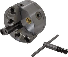 Bison - 3 Jaws, 5" Diam, Self Centering Manual Lathe Chuck - 1-1/2 - 8" Spindle Mount, Reversible, 3,200 Max RPM, 1.2598" Through Hole Diam, 0.0008" Axial Runout, 0.0012" Radial Runout, Cast Iron - All Tool & Supply