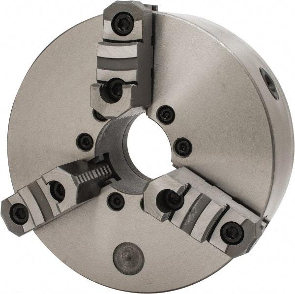 Interstate - 3 Jaws, 10" Diam, Self Centering Manual Lathe Chuck - D1-6 Mount Spindle, Reversible, 2.7559" Through Hole Diam, Cast Iron - All Tool & Supply