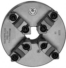 Bison - 4 Jaws, 8" Diam, Self Centering Manual Lathe Chuck - Plain Back Mount Spindle, Reversible, 2,500 Max RPM, 2.1654" Through Hole Diam, 0.0012" Axial Runout, 0.0023" Radial Runout, Cast Iron - All Tool & Supply