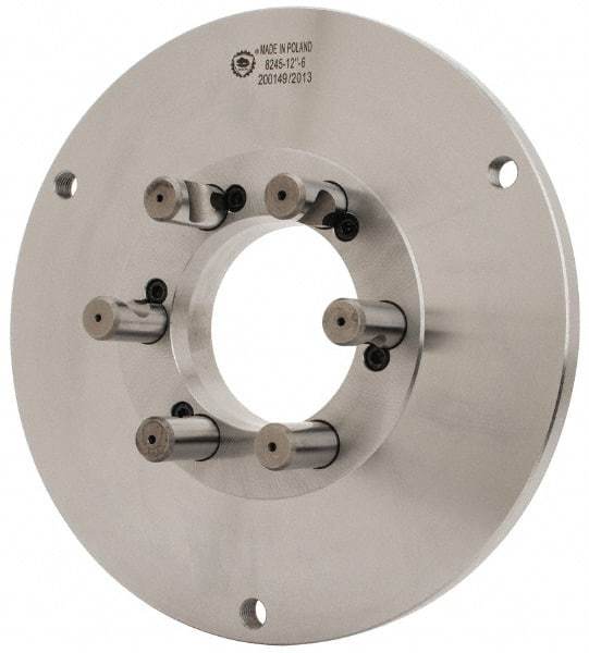 Bison - Adapter Back Plate for 12-1/2" Diam Self Centering Lathe Chucks - D1-6 Mount, 4.055" Through Hole Diam, 7.086mm ID, 12.4" OD, 3/4" Flange Height, Steel - All Tool & Supply