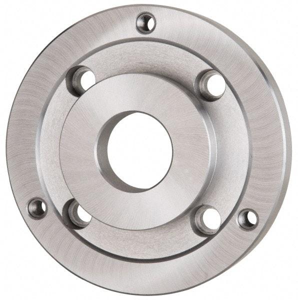 Bison - Adapter Back Plate for 6-1/4" Diam Self Centering Lathe Chucks - A2-5 Mount, 1.654" Through Hole Diam, 3.385mm ID, 6.3" OD, 0.76" Flange Height, Steel - All Tool & Supply