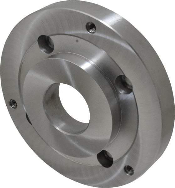 Bison - Adapter Back Plate for 8" Diam Self Centering Lathe Chucks - A2-6 Mount, 2.165" Through Hole Diam, 4.33mm ID, 7.87" OD, 1.11" Flange Height, Steel - All Tool & Supply