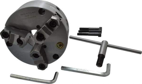 Bison - 3 Jaws, 6" Diam, Self Centering Manual Lathe Chuck - Front Mount, Adjustable, Reversible, 3,500 Max RPM, 1.654" Through Hole Diam, Forged Steel - All Tool & Supply