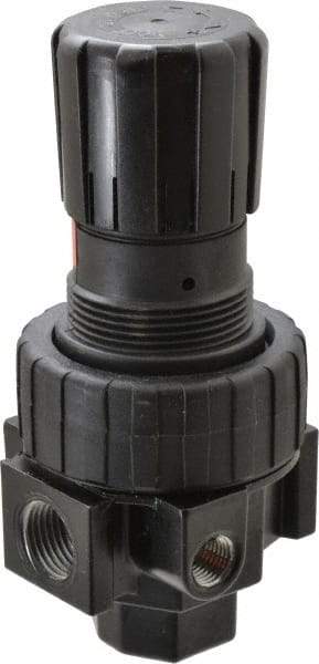 Parker - 1/2 NPT Port, 75 CFM, Zinc Compact Regulator - 2 to 125 psi Range, 250 Max psi Supply Pressure, 1/4" Gauge Port Thread, 2.81" Wide x 6.08" High - All Tool & Supply