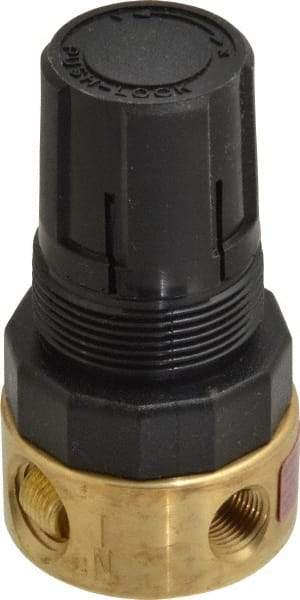 Parker - 1/4 NPT Port, Brass Miniature Regulator - 2 to 125 psi Range, 300 Max psi Supply Pressure, 1/8" Gauge Port Thread, 1-1/2" Wide x 2.87" High - All Tool & Supply