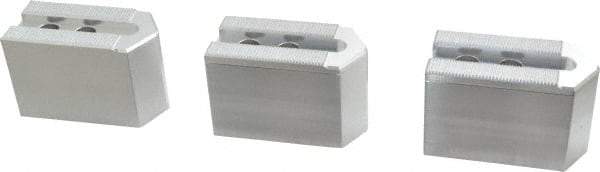 Masterman & Kovil - 6" Chuck Capacity, 1.5mm x 60° Serrated Attachment, Square Soft Lathe Chuck Jaw - 3 Jaws, Aluminum, 0.787" Btw Mount Hole Ctrs, 3mm Long x 1-1/2" Wide x 2" High, 0.473" Groove, 10mm Fastener - All Tool & Supply