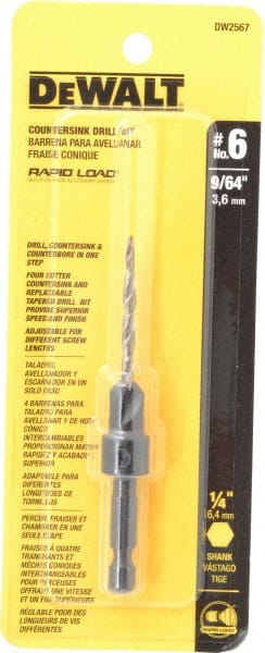 DeWALT - #6 Cutter Diam, 9/64" Drill Compatibility, Adjustable Depth Drill Countersink - All Tool & Supply