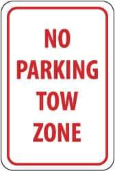 NMC - "No Parking - Tow Zone", 12" Wide x 18" High, Aluminum No Parking & Tow Away Signs - 0.063" Thick, Red on White, Rectangle, Post Mount - All Tool & Supply