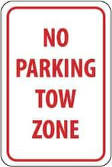 NMC - "No Parking - Tow Zone", 12" Wide x 18" High, Aluminum No Parking & Tow Away Signs - 0.04" Thick, Red on White, Rectangle, Wall Mount - All Tool & Supply