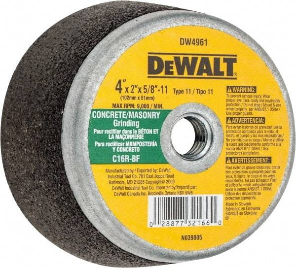 DeWALT - 4" Diam, 2" Overall Thickness, 16 Grit, Type 11 Tool & Cutter Grinding Wheel - Very Coarse Grade, Silicon Carbide, R Hardness, 9,000 RPM - All Tool & Supply