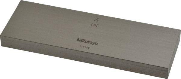 Mitutoyo - 4" Rectangular Steel Gage Block - Accuracy Grade 0, Includes Certificate of Inspection - All Tool & Supply