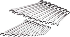 SK - 21 Piece, 1/4" to 1-1/2", 12 Point Combination Wrench Set - Inch Measurement Standard, Chrome Finish, Comes in Rack - All Tool & Supply