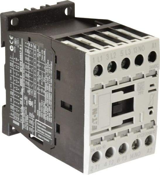 Eaton Cutler-Hammer - 3 Pole, 24 to 27 Coil VDC, 20 Amp, Nonreversible Open Enclosure IEC Contactor - 1 Phase hp: 0.5 at 115 V, 1 at 200 V, 1.5 at 230 V, 3 Phase hp: 3 at 200 V, 3 at 230 V, 5 at 460 V, 7.5 at 575 V, 9 Amp Inductive Load Rating Listed - All Tool & Supply