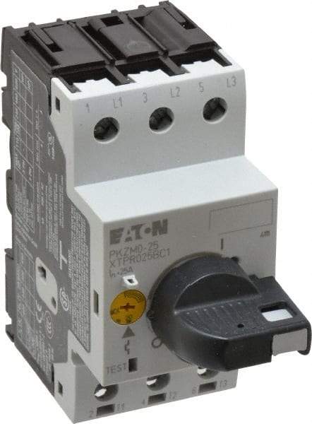 Eaton Cutler-Hammer - 25 Amp, IEC, Open Pushbutton Manual Motor Starter - 45mm Wide x 94mm Deep x 3.6667" High, 15 hp at 480 V, 20 hp at 600 V & 7-1/2 hp at 240 V, CE Approved, CSA Certified, DIN VDE, EN/IEC, UL 508 Type E Compliant & UL Listed - All Tool & Supply