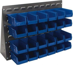 Quantum Storage - 24 Bin Bench Rack Unit with Bins - 27 Inch Overall Width x 8 Inch Overall Depth x 21 Inch Overall Height, Blue Polypropylene / Polyethylene Bins - All Tool & Supply